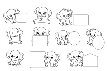 set of handrawn baby elephant isolated on white background. sitting down, sleeping, activity and pose elephant