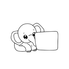 kawaii baby elephant cartoon. coloring book elephant. banner blank