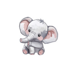 watercolor kawaii baby elephant. 