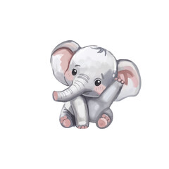 watercolor kawaii baby elephant. 
