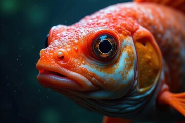 Gills flaring, skin texture visible, intense stare , marine biology, ocean, macro photography