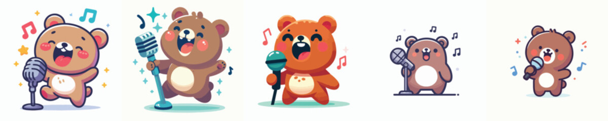 cute bear vector singing using microphone