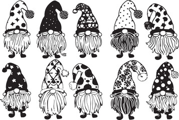 Hand drawn christmas gnomes collection