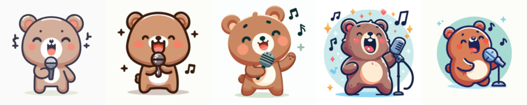 cute bear vector singing using microphone