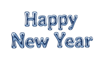 Blue Metallic Foil Happy New Year Balloons - Realistic 3D Party Decoration Text