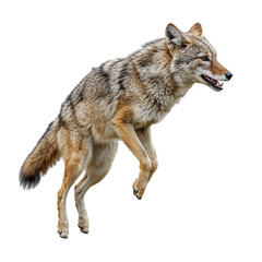 Obraz premium Coyote running with mouth open isolated on transparent background