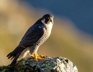Bird of prey perched on rock, looking alert
