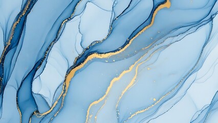 Abstract blue and gold watercolor marble texture featuring soft fluid patterns, created with generative AI for premium backgrounds