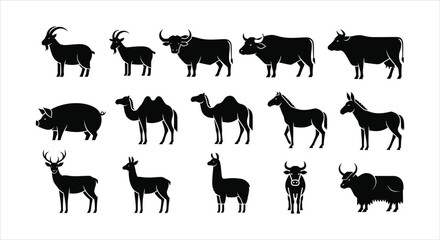 Collection of Farm and Domestic Animals in Silhouette Style