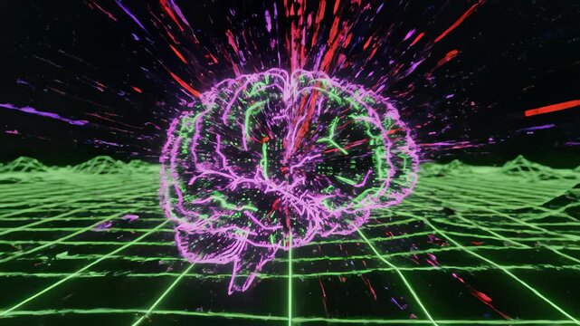 Brain Exploding With Digital Effects on a Retro Style Grid