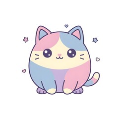 Cute Rainbow Pastel Kawaii Cat Illustration
