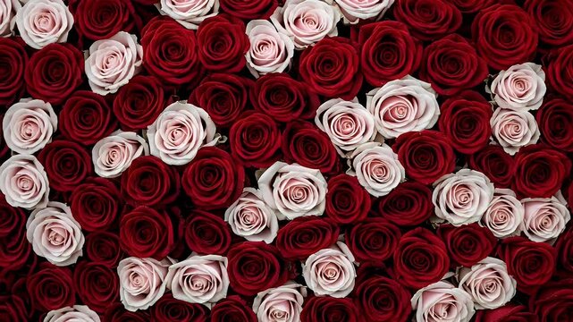 Romantic red and pink roses create a stunning floral arrangement for weddings or Valentine's Day backgrounds with love and beauty