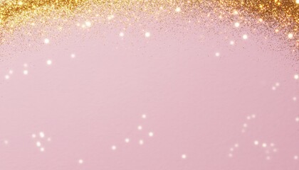 Obraz premium Festive Cotton Candy Pink Matte Background with Golden Glitter Dust Borders for Happy Birthday Party Invitation or Sweet Girl Celebration Card