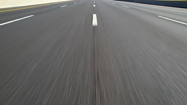 Seamlessly looping abstract high speed view looking directly down at the yellow and white dashed lines of an empty interstate highway rapidly moving forward speed, geometry, graphics