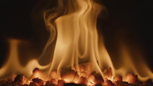 Seamlessly looping abstract motion background featuring swirling golden smoke and heat rising from a conceptual glowing ember pile perfect for corporate display loopable, futuristic, visual