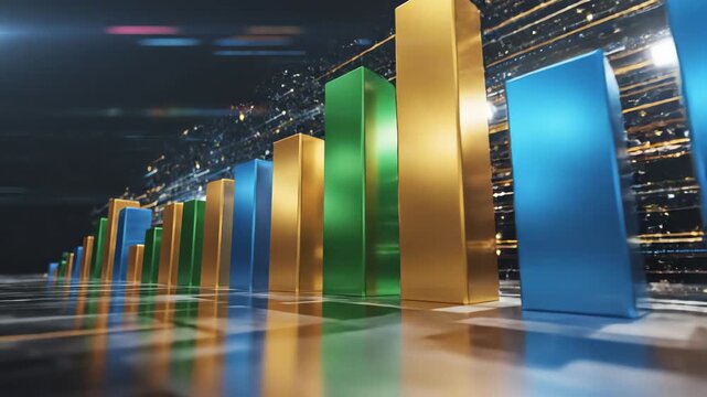 Seamlessly looping abstract motion graphic displaying an accelerating vertical bar chart symbolizing exponential business growth and success data motion, accelerating, development