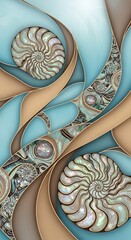 Abstract Composition with Spirals and Flowing Lines in Aquatic Tones