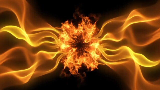 Seamlessly looping abstract motion graphic of deep orange fire and yellow heat waves radiating outward perfect for video background use orange, backdrop, template