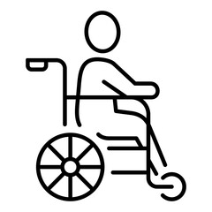 Accessible Disability Support and Mobility Assistance with a Modern Wheelchair Line Icon. Symbolizing disability, accessibility, physical rehabilitation, and supportive patient care services.