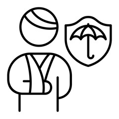 Accident Victim Health Insurance Coverage line icon. Symbolizing accident injury, long term disability, healthcare coverage, medical insurance, and financial protection for patients.