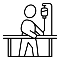 Patient Undergoing Rehabilitation Hospital Checkup at a Bench While Connected to an IV Drip line icon. Symbolizing hospital routine medical checkup, or minor in patient observation.