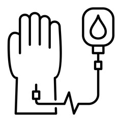 Blood Transfusion Line Icon. Representing blood donation, transfusion, life support, and continuous medical monitoring.