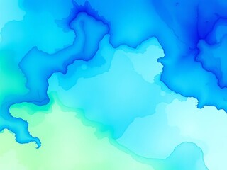 Soft washes of vibrant blue and green watercolor paint blend, creating an abstract, ethereal texture,  fluid,  splash