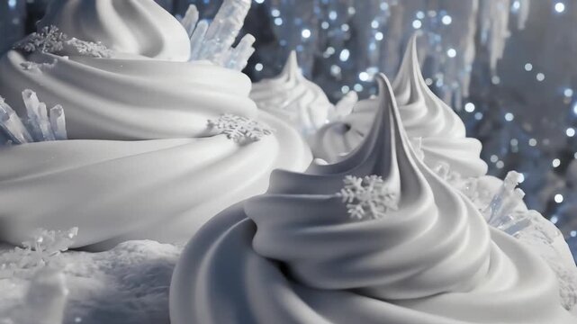 Seamlessly looping abstract motion graphic of smooth white frosting swirls and icy snow textures forming a dreamy winter wonderland background modern, corporate, smooth