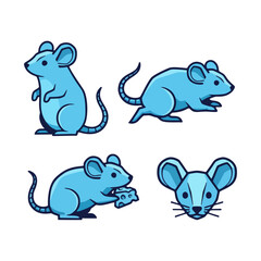 Isometric blue rats vector set for underground mining pest.