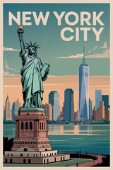 Obraz premium New York City Retro Travel Poster Mid Century Modern Vector Illustration