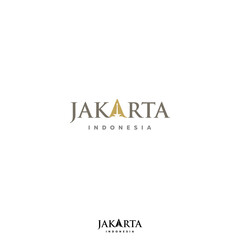 Jakarta Wordmark Logo - Monas, National Monument as symbol of Indonesia in Jakarta city at letter A.