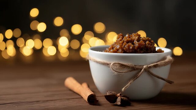 Festive spiced apple chutney with cinnamon and anise, holiday food