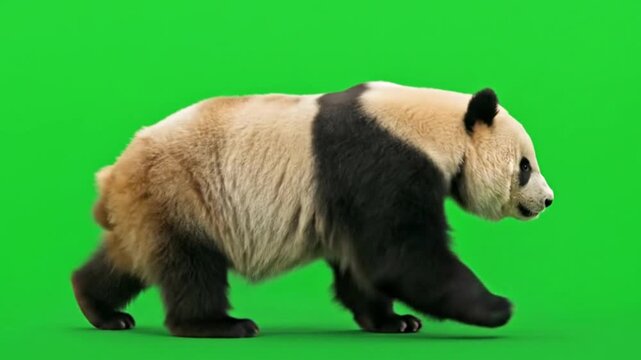 Giant Panda Walking on a Green Screen Background.