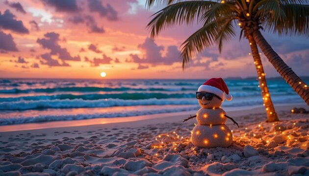 Tropical Christmas Sandman on Sunset Beach - Powered by Adobe