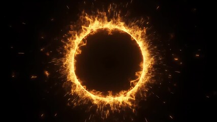 Mesmerizing vibrant orange fiery ring dynamically glowing against a deep dark background creating an ethereal portal