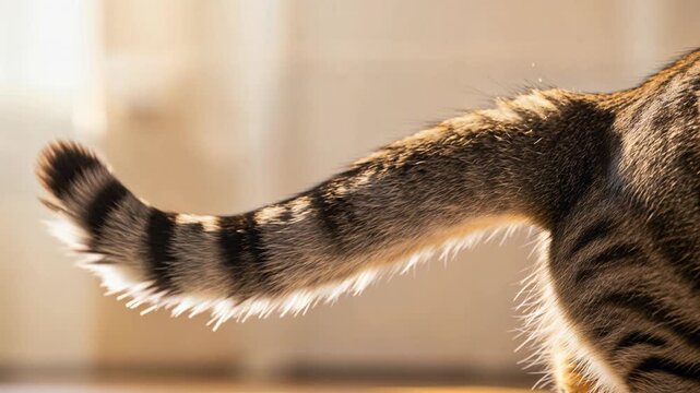 Slow Motion Cat Tail Moving Gently Close-Up