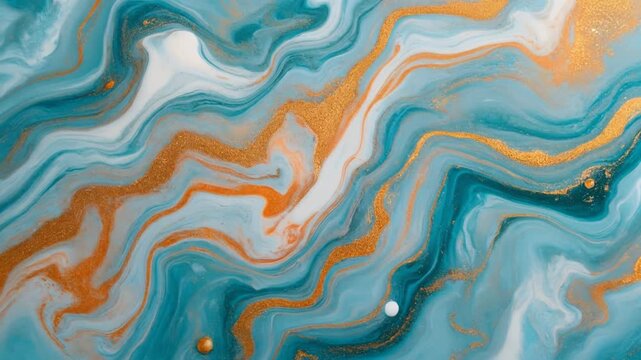 Abstract liquid marble texture with flowing teal and gold patterns, evocative of rich, dynamic artistry