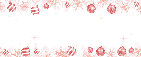 Vector Festive Mood Seamless Background Illustration With Christmas Balls, Snowflakes, And Text Space. Horizontally Repeatable.