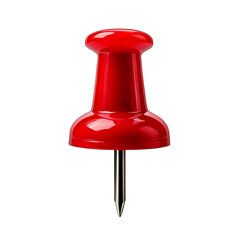 Bright red push pin with a metallic point captured against a contrasting black background