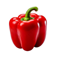 Vibrant fresh red bell pepper with green stem isolated against a dark black background