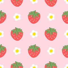 Seamless pattern with cute strawberry. 