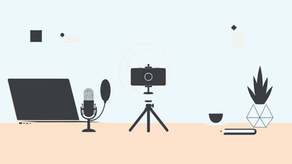 Professional vlogging setup with ring light and microphone