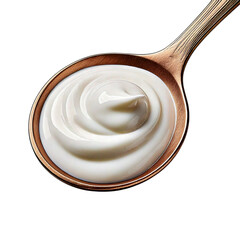 Spoonful of white yogurt on copper spoon