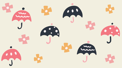 昭和レトロでかわいい傘とアジサイの背景