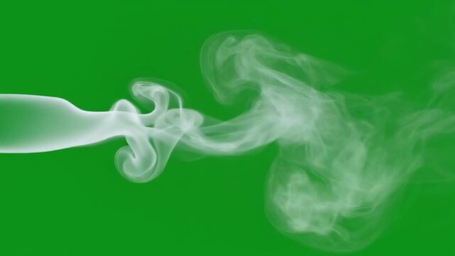 Close-up of white smoke swirling against a solid green background with a smooth, flowing motion.