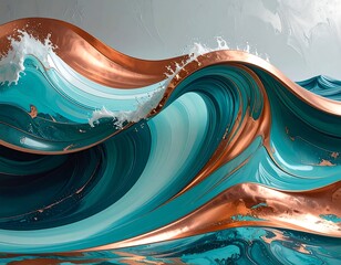 Artistic, abstract rendering of stylized waves with metallic accents