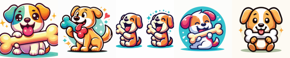  VECTOR OF A DOG EATING A BONE ON WHITE BACKGROUND