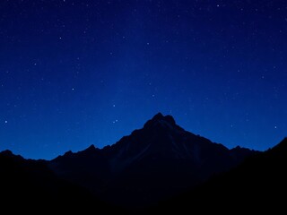 Mountain peak silhouette against a starry night sky,  dark,  celestial