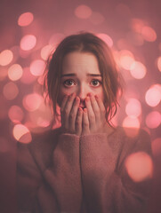 Face of a girl terrified after receiving terrible news.