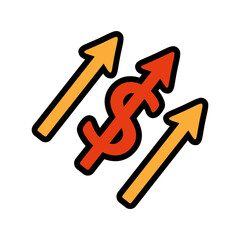 Graph chart filled line color icon. Market trends with Upward In Finance Symbol.